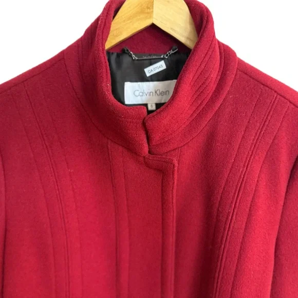 Calvin Klein Red Wool Fitted Coat - Women’s Size 6 - Picture 4 of 15